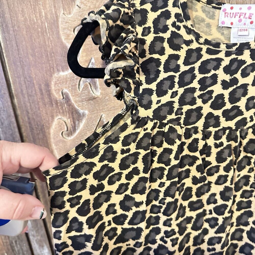 Ruffle Girl Leopard Dress 12/14 Girls Large C2 - Picture 4 of 6